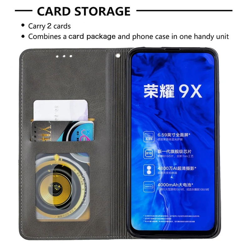 Geometric Pattern Leather Card Holder Case for Huawei Honor 9X (For China) / 9X Pro - Grey