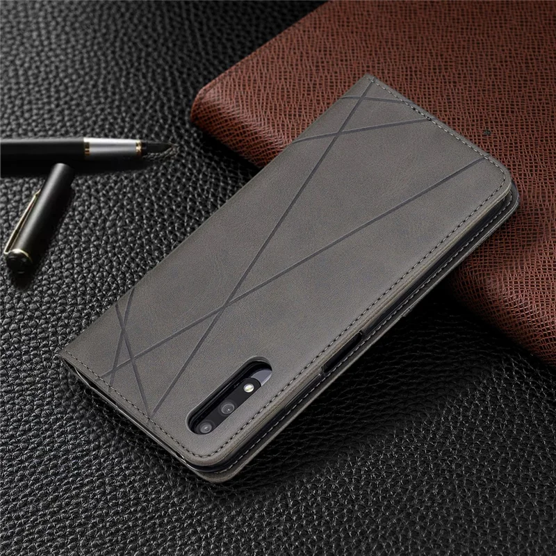 Geometric Pattern Leather Card Holder Case for Huawei Honor 9X (For China) / 9X Pro - Grey