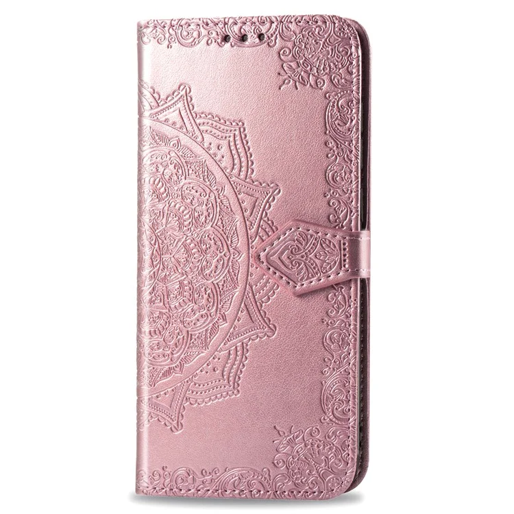 Cartera Funda de Teléfono de Cuero con Flores Grabadas en Relieve para Huawei Honor 9X (Global)/ Y9 Prime 2019 / Enjoy 10 Plus - Oro Rosa