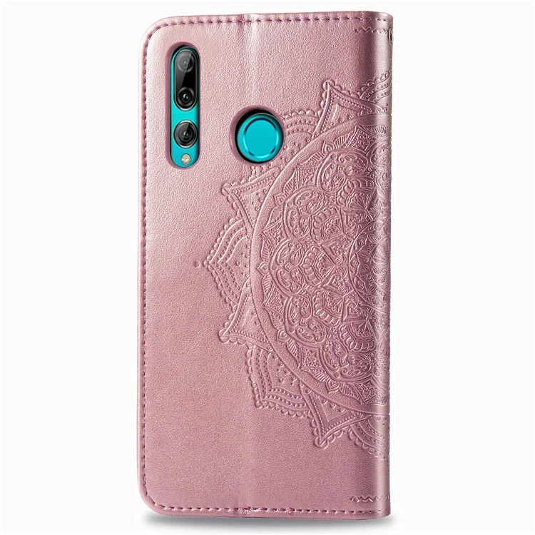 Cartera Funda de Teléfono de Cuero con Flores Grabadas en Relieve para Huawei Honor 9X (Global)/ Y9 Prime 2019 / Enjoy 10 Plus - Oro Rosa