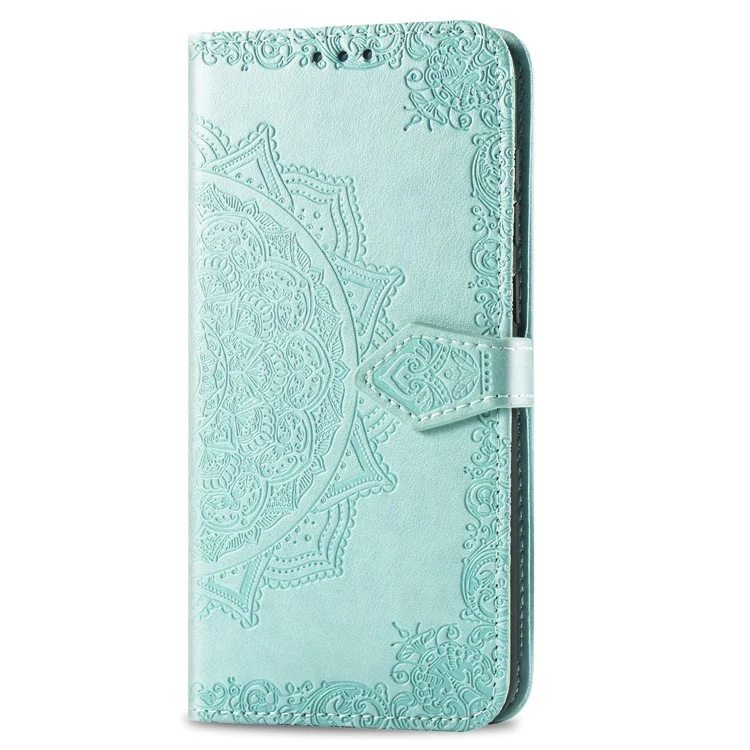 Embossed Mandala Flower Cell Phone Leather Wallet Case for Huawei P30 Lite New Edition/P30 Lite/nova 4e - Cyan