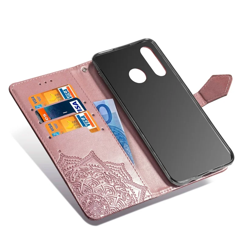 Embossed Mandala Flower Cell Phone Leather Wallet Case for Huawei P30 Lite New Edition/P30 Lite/nova 4e - Rose Gold