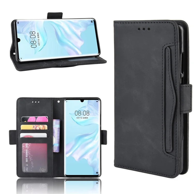 Capa de Teleférico de Couro Com Slots de Cartão Para Huawei P30 Pro - Preto