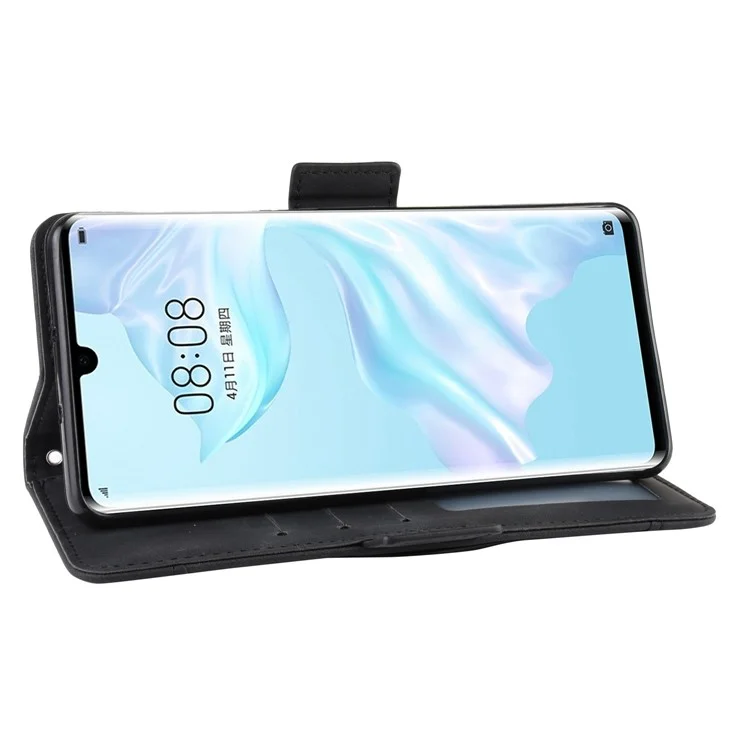 Capa de Teleférico de Couro Com Slots de Cartão Para Huawei P30 Pro - Preto