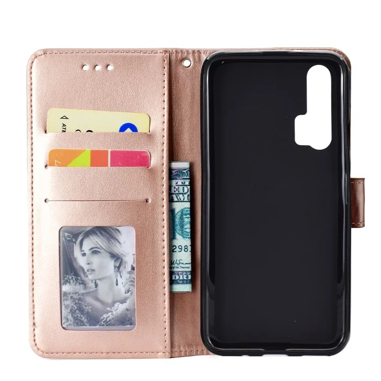 Impressão Mandola Flor Stand Wallet Couro de Couro Para a Huawei Honor 20 Pro - Rosa Ouro