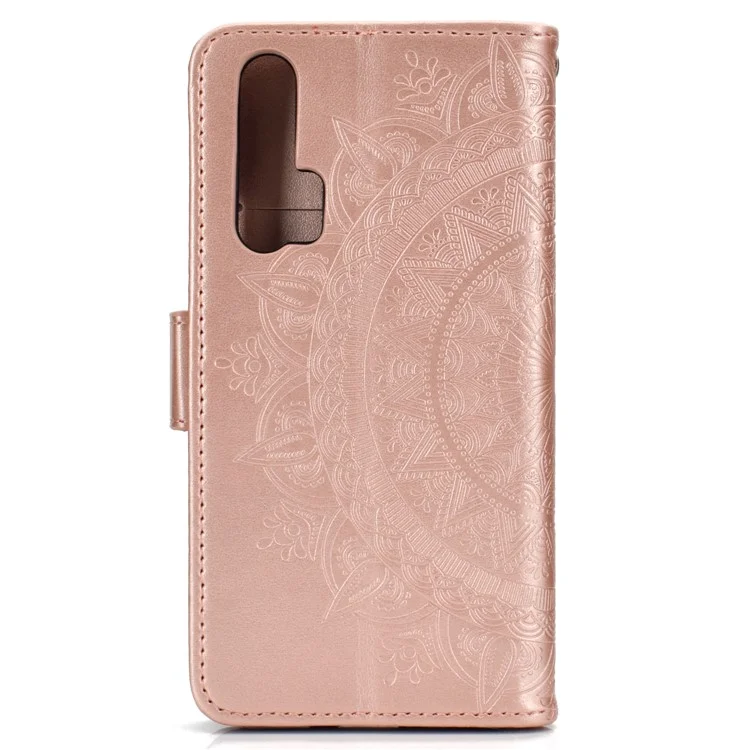 Impronta Mandala Flower Stand Wallet Case in Pelle Per Huawei Honor 20 Pro - Oro Rosa