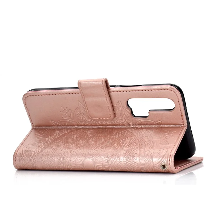 Impressão Mandola Flor Stand Wallet Couro de Couro Para a Huawei Honor 20 Pro - Rosa Ouro