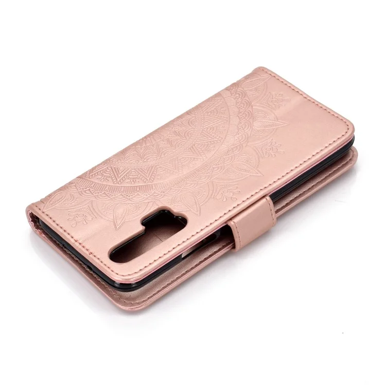 Impressão Mandola Flor Stand Wallet Couro de Couro Para a Huawei Honor 20 Pro - Rosa Ouro