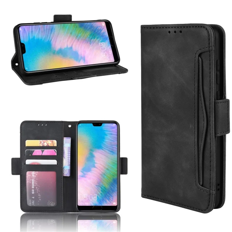 Leather Wallet Stand Phone Cover with Multiple Card Slots Shell for Huawei P20 Pro - Black