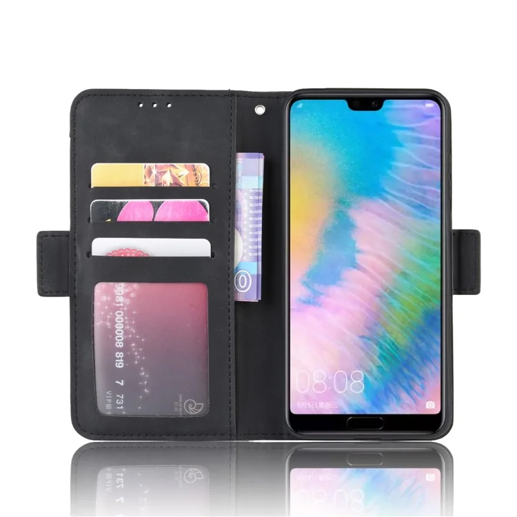 Capa de Telefone da Carteira de Couro Com Slots de Várias Cartas Shell Para Huawei P20 Pro - Preto