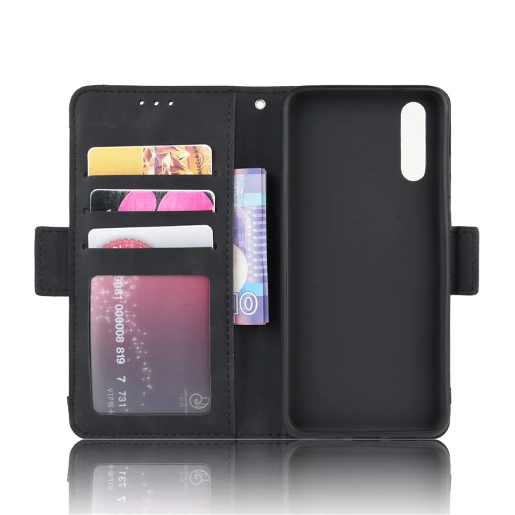 Couvercle de Téléphone de Support de Portefeuille en Cuir Avec Coque de Protection à Emplacements de Cartes Pour Huawei P20 - le Noir