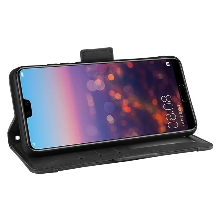 Leather Wallet Stand Phone Cover with Multiple Card Slots Protective Shell for Huawei P20 - Black