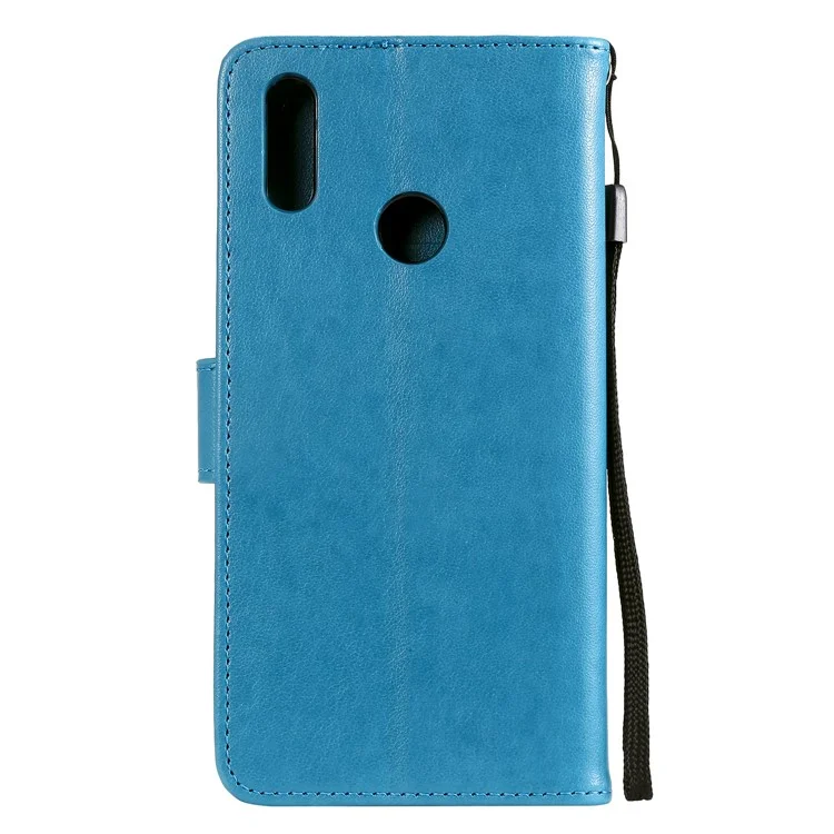 Imprint Flower Leather Wallet Cell Phone Casing Shell for Huawei Y7 (2019) - Blue