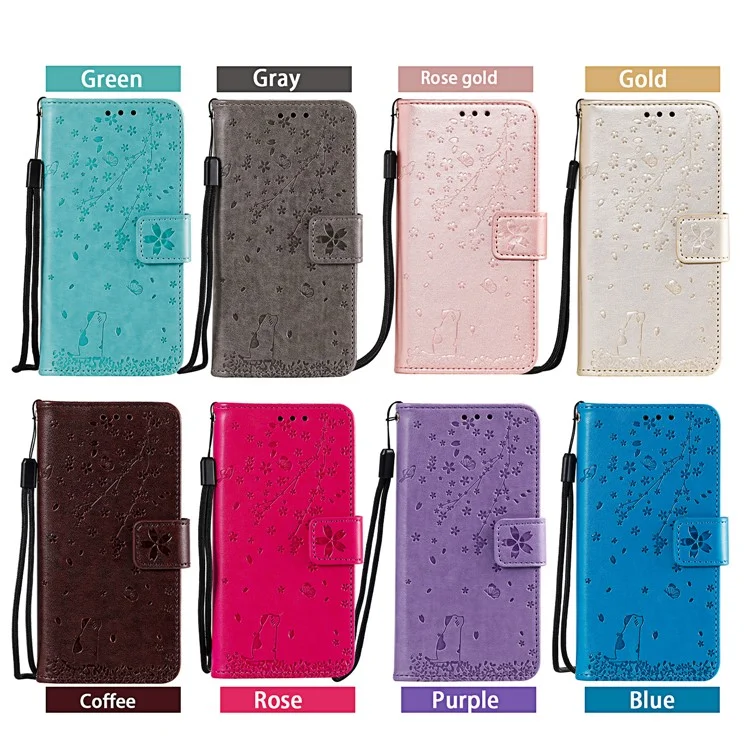 Impresión de la Billetera de Cuero de Flores Carcasista de Teléfono Celular Para Huawei Y7 (2019) - Azul