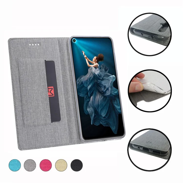Étui en cuir texturé croisé VILI DMX avec fente pour carte pour Huawei Honor 20 Pro - Gris