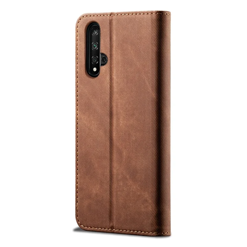 Retro Style Jeans Cloth Leather Wallet Case for Huawei Honor 20 / nova 5T - Coffee
