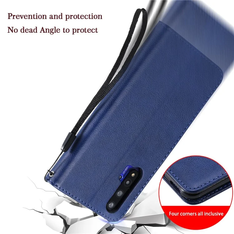 For Huawei Honor 20 / nova 5T Case Solid Color Leather Mobile Cover Wallet Stand with Strap - Blue