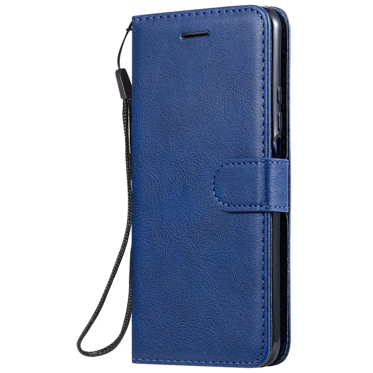 For Huawei Honor 20 / nova 5T Case Solid Color Leather Mobile Cover Wallet Stand with Strap - Blue