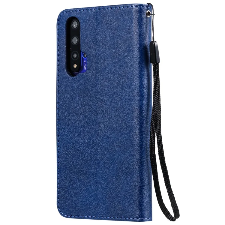 For Huawei Honor 20 / nova 5T Case Solid Color Leather Mobile Cover Wallet Stand with Strap - Blue