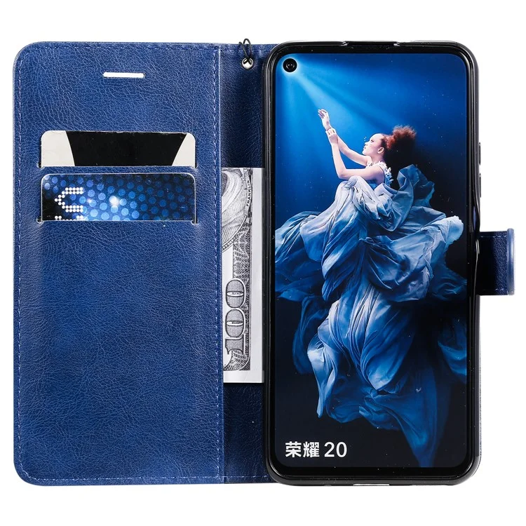 For Huawei Honor 20 / nova 5T Case Solid Color Leather Mobile Cover Wallet Stand with Strap - Blue