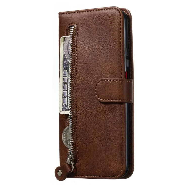 Soporte de Billetera de Bolsillo Con Cremallera Flip Cuero Cover Para Huawei Honor 9x Pro/Honor 9x (para China) - Marrón