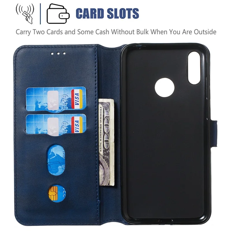 Klassieke Wallet Leren Standaard Telefoonbeschermhoes voor Huawei Y7 (2019) / Enjoy 9 / Y7 Pro (2019) - Blauw