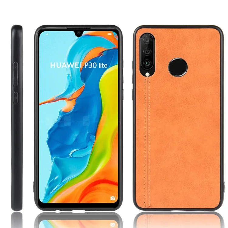 PC Con Recubrimiento de Cuero + TPU Hybrid Case Cubre Para Huawei P30 Lite New Edition/P30 Lite/nova 4e - Amarillo