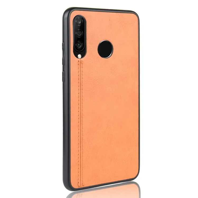 PC Con Recubrimiento de Cuero + TPU Hybrid Case Cubre Para Huawei P30 Lite New Edition/P30 Lite/nova 4e - Amarillo
