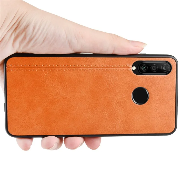 PC Con Recubrimiento de Cuero + TPU Hybrid Case Cubre Para Huawei P30 Lite New Edition/P30 Lite/nova 4e - Amarillo