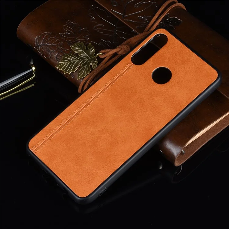 PC Con Recubrimiento de Cuero + TPU Hybrid Case Cubre Para Huawei P30 Lite New Edition/P30 Lite/nova 4e - Amarillo