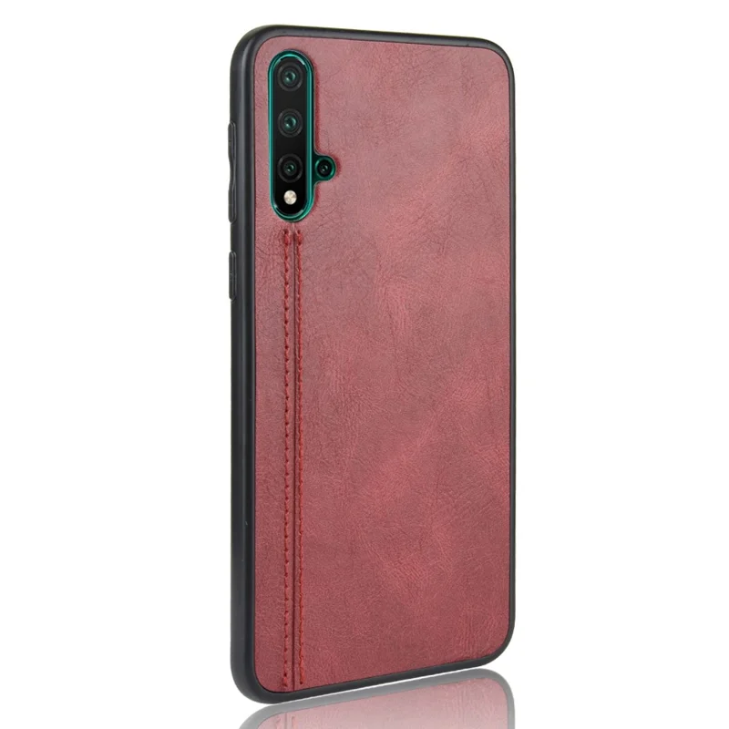 Leather Coated PC + TPU Hybrid Phone Case for Huawei Nova 5 Pro / Nova 5 - Red