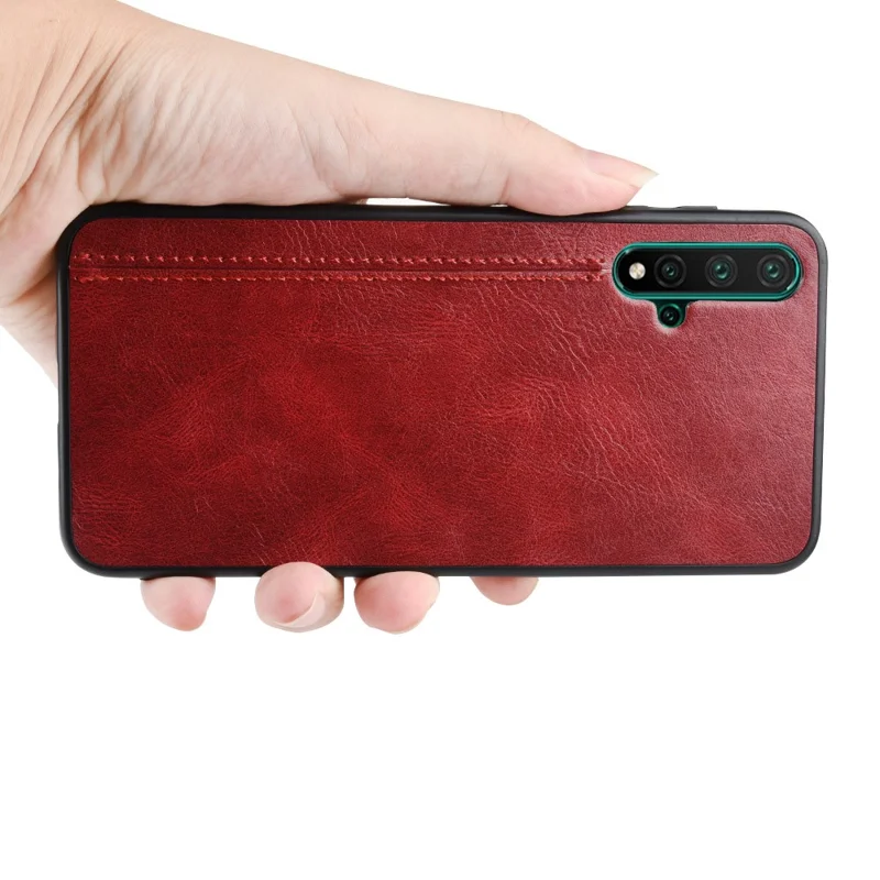 Leather Coated PC + TPU Hybrid Phone Case for Huawei Nova 5 Pro / Nova 5 - Red