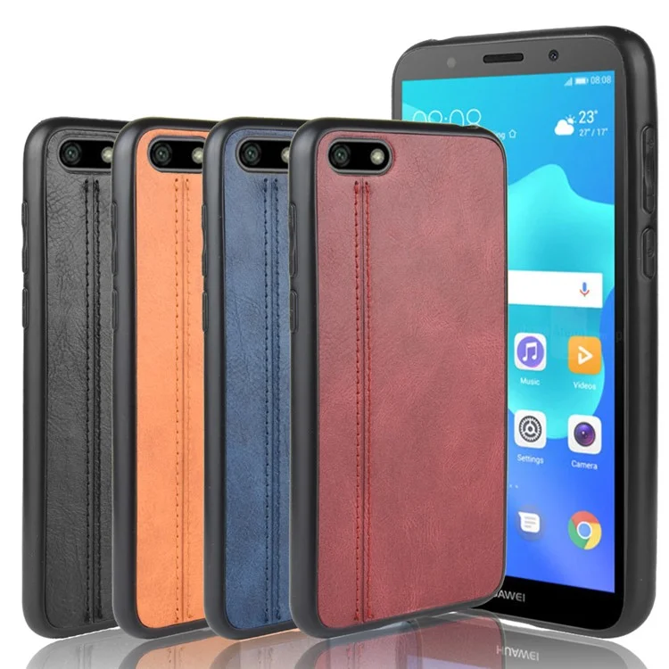 Custodia Ibrida PC + TPU Rivestita in Pelle Per Huawei Y5 (2018) / Y5 Lite (2018) / Y5 Prime (2018) / Honor 7a (versione Russa) / Onore 7s - Nero