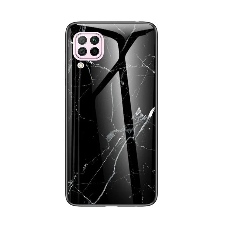 Marble Grain Pattern Tempered Glass PC + TPU Back Case for Huawei Nova 6 SE/Nova 7i/P40 Lite - Black