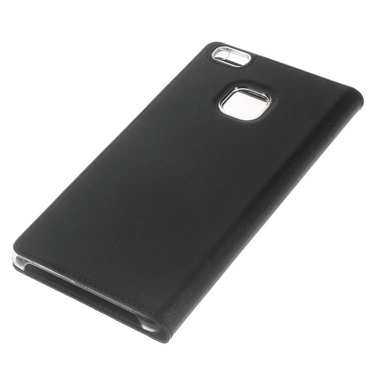Plastic Dual Window Leather Folio Cover for Huawei P9 Lite - Black