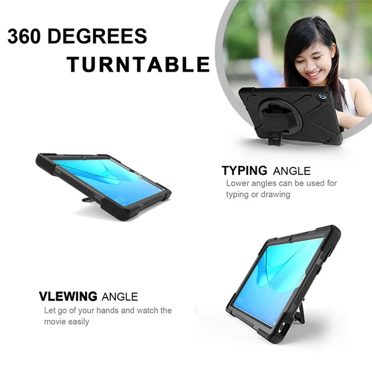 360 Degrés Swivel Kickstand PC + Silicone Combo Étui Avec Bracelet À La Main Et Fente De Stylo Pour Huawei MediaPad M5 10 (10.8 ") / M5 (pro) 10.8 " - Noir