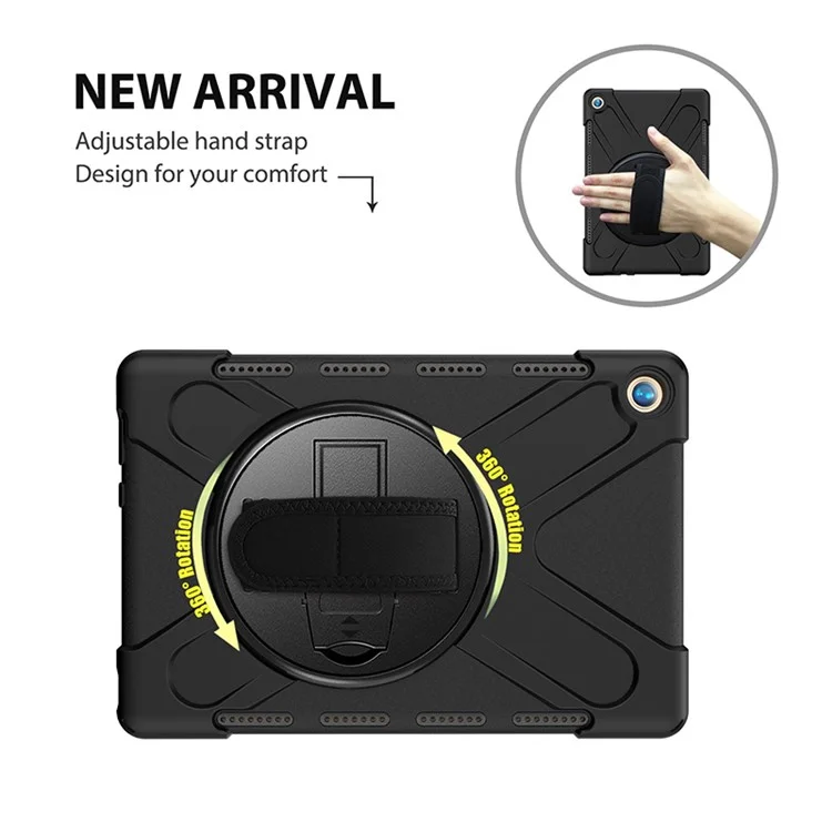 360 Graus Swivel Kickstand PC + Silicone Combo Case Com Alça De Suporte De Mão E Slot Caneta Para Huawei MediaPad M5 10 (10,8 ") / M5 (Pro) 10.8 " - Preto