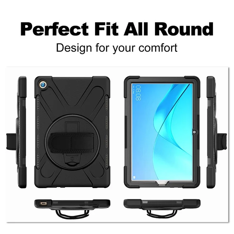 360 Graus Swivel Kickstand PC + Silicone Combo Case Com Alça De Suporte De Mão E Slot Caneta Para Huawei MediaPad M5 10 (10,8 ") / M5 (Pro) 10.8 " - Preto