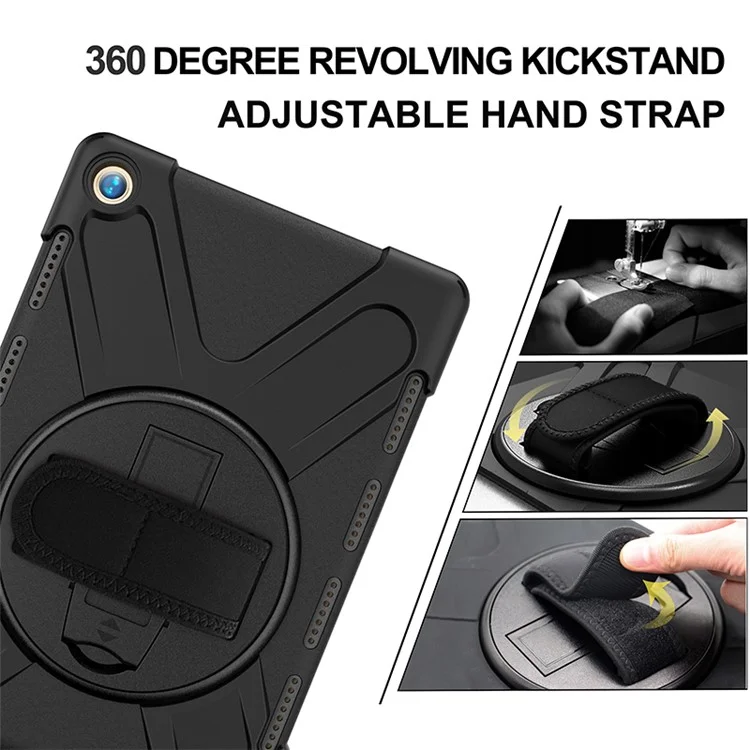 360 Degree Swivel Kickstand PC + Silicone Combo Case with Hand Holder Strap and Pen Slot for Huawei MediaPad M5 10 (10.8") / M5 (Pro) 10.8" - Black