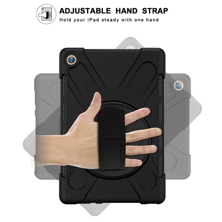 360 Degree Swivel Kickstand PC + Silicone Combo Case with Hand Holder Strap and Pen Slot for Huawei MediaPad M5 10 (10.8") / M5 (Pro) 10.8" - Black