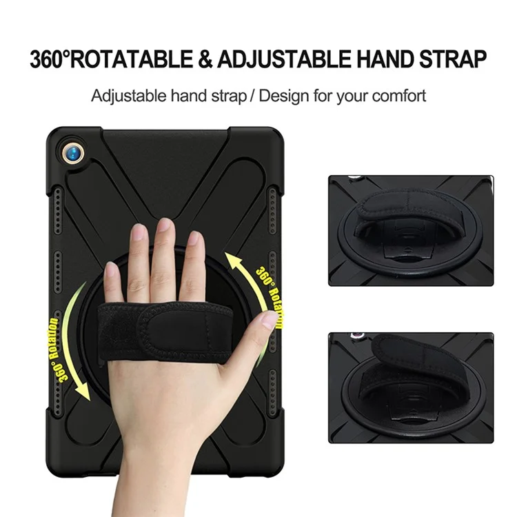 360 Graus Swivel Kickstand PC + Silicone Combo Case Com Alça De Suporte De Mão E Slot Caneta Para Huawei MediaPad M5 10 (10,8 ") / M5 (Pro) 10.8 " - Preto