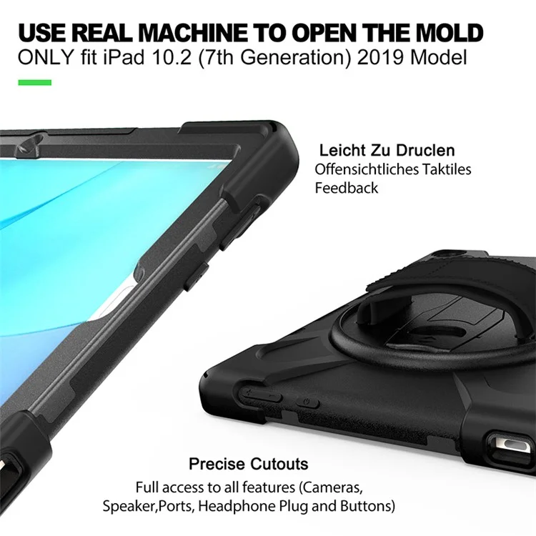 360 Degree Swivel Kickstand PC + Silicone Combo Case with Hand Holder Strap and Pen Slot for Huawei MediaPad M5 10 (10.8") / M5 (Pro) 10.8" - Black