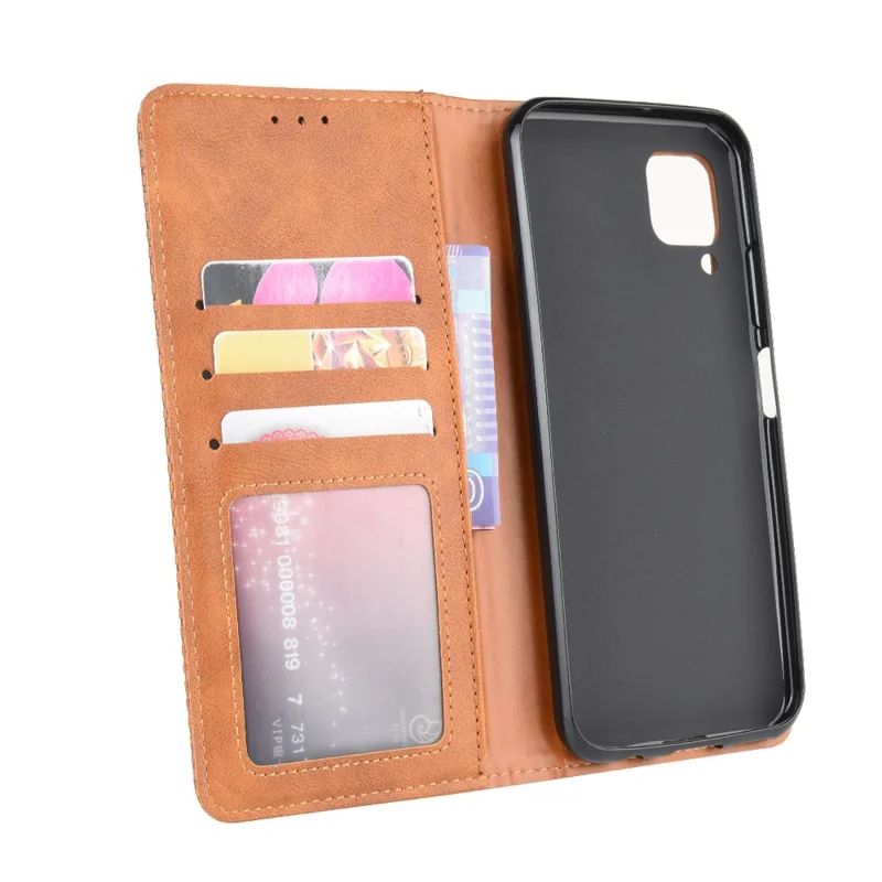 Vintage Style Leather Wallet Stand Case for Huawei P40 lite/nova 7i/nova 6 SE - Brown