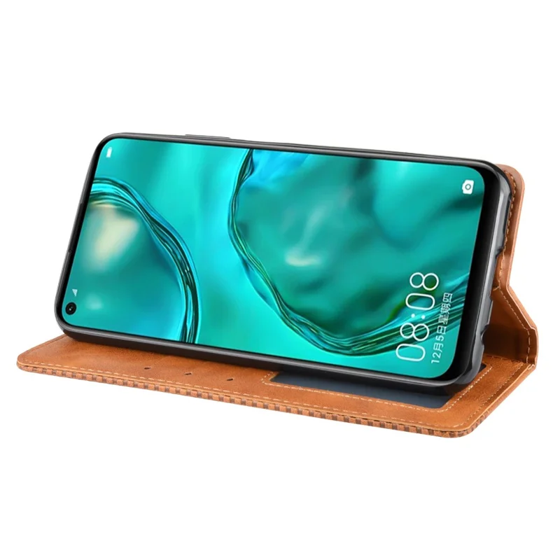 Vintage Style Leather Wallet Stand Case for Huawei P40 lite/nova 7i/nova 6 SE - Brown