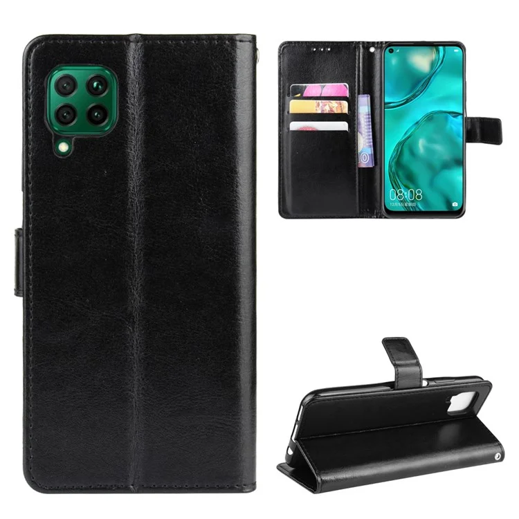 Crazy Horse Leather Wallet Case for Huawei P40 lite/nova 7i/nova 6 SE - Black