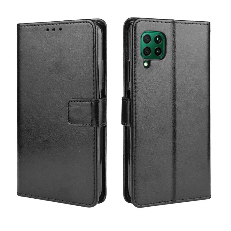 Crazy Horse Leather Wallet Case for Huawei P40 lite/nova 7i/nova 6 SE - Black