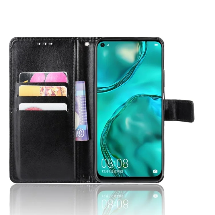 Crazy Horse Leather Wallet Case for Huawei P40 lite/nova 7i/nova 6 SE - Black