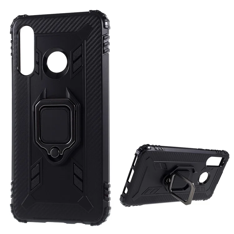 Finger Ring Kickstand TPU Phone Cover [Built-in Magnetic Metal Sheet] for Huawei P30 Lite - Black