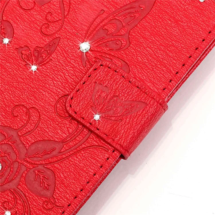 Butterfly Flower Rhinestones Leather Wallet Shell for Huawei P9 Lite/G9 Lite - Red