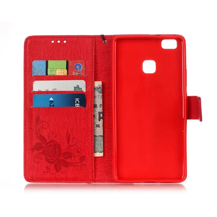 Butterfly Flower Rhinestones Leather Wallet Shell for Huawei P9 Lite/G9 Lite - Red